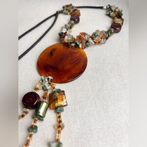 Gorgeous Boho natural gemstone, glass, Lucite necklace